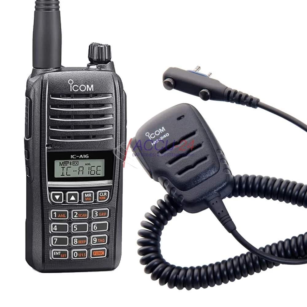 ICOM IC-A16E Bundle bestehend aus Handflugfunkgerät IC-A16E 8,33/25kHz VHF (COM) + HM-240 Lautsprecher-Mikrofon