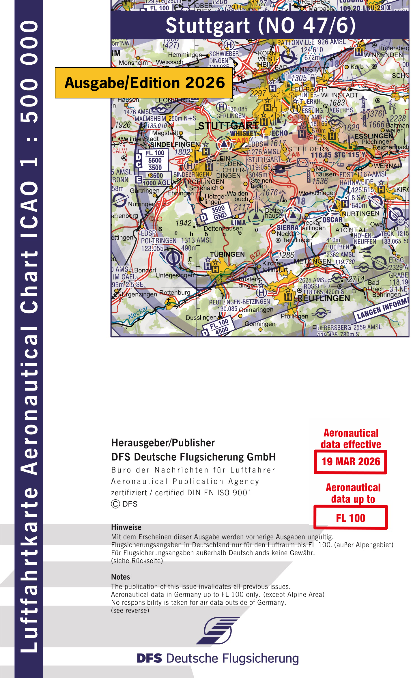 ICAO-Karte (Ausgabe 2026) 1:500.000, Motorflug, gefalzt/ Papier
